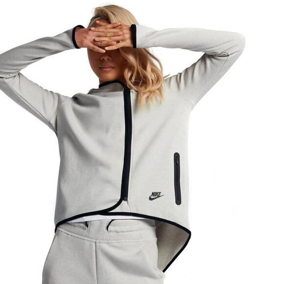 Nike Tech Women’s Fleece OG Full Zip‎ Classic Grey Hooded Jacket Sz M - Picture 1 of 9